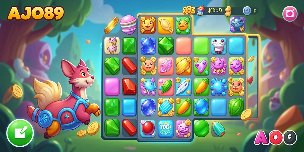 Screenshot AJO89 menampilkan gameplay Match-3 yang menarik.