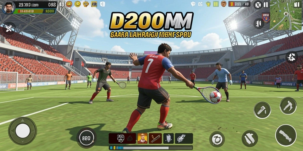 Screenshot gameplay D200M yang menunjukkan aksi seru dalam olahraga.