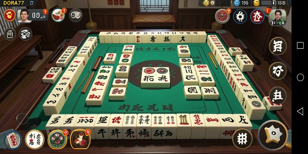 Tampilan utama gameplay DORA77 yang menampilkan kemahiran pemain dalam Mahjong.