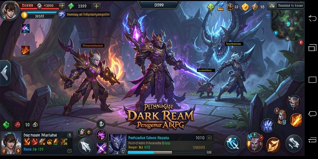 Screenshot DS99 menampilkan pertarungan epik dalam dunia fantasi ARPG.
