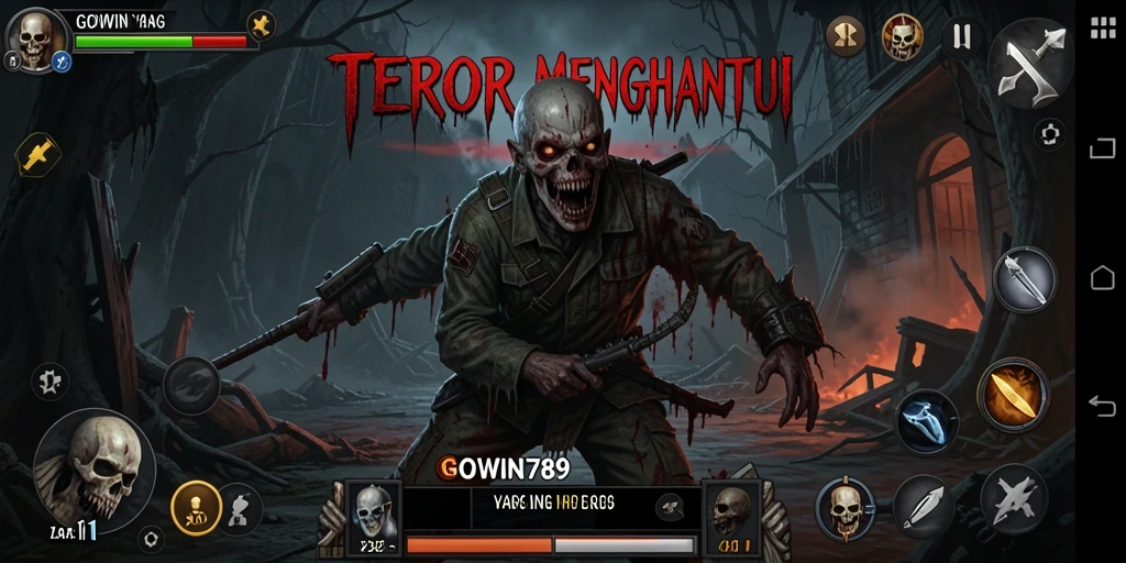 Screenshot gameplay GOWIN789 menampilkan suasana yang mencekam dan penuh ketegangan.