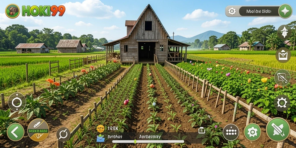 Screenshot gameplay HOKI99 yang menampilkan keseruan bertani.