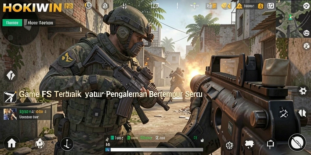Tangkapan layar HOKIWIN menampilkan aksi gameplay FPS yang mendebarkan.