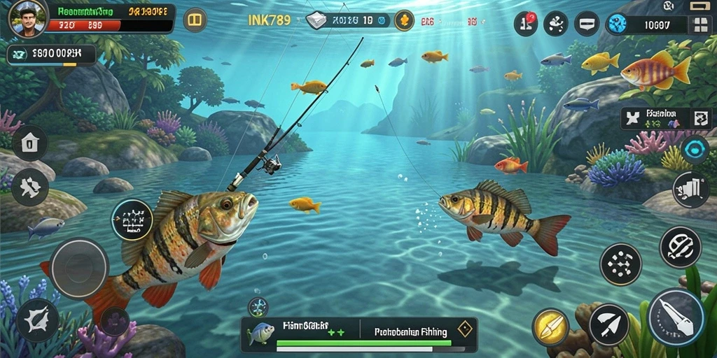 Tampilan gameplay seru di INK789 dengan pemandangan dan ikan yang beragam.