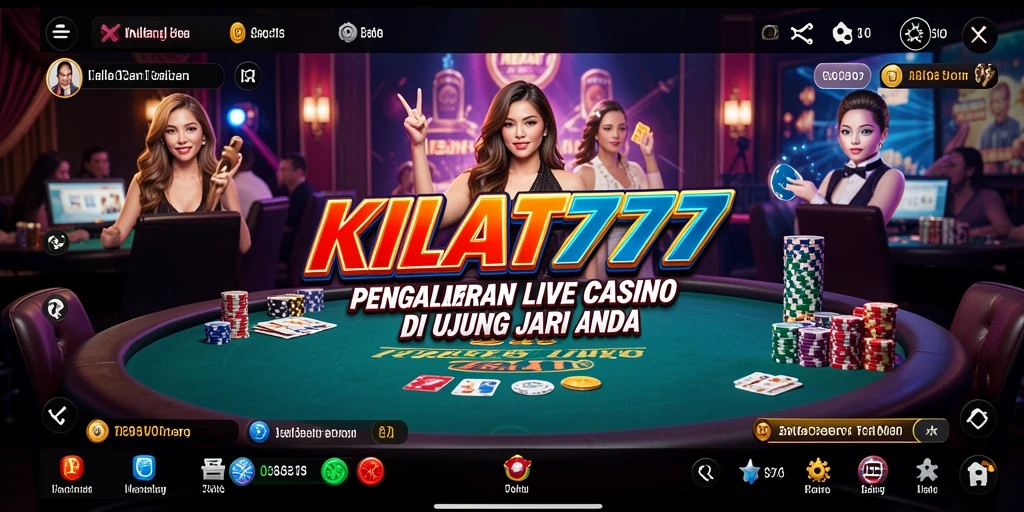 Tampilan gameplay <strong>KILAT777</strong> dengan dealer langsung dan permainan yang mendebarkan.