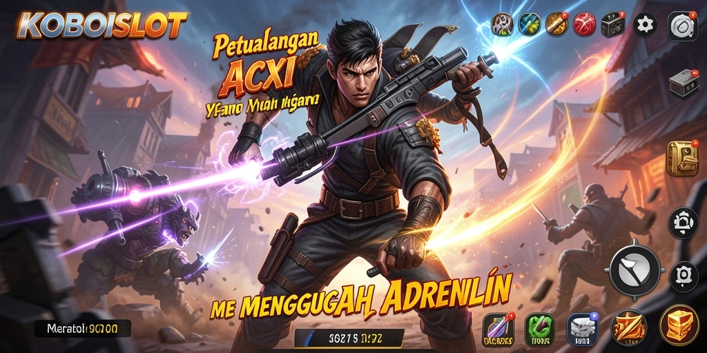 Screenshot menampilkan aksi seru di KOBOISLOT.