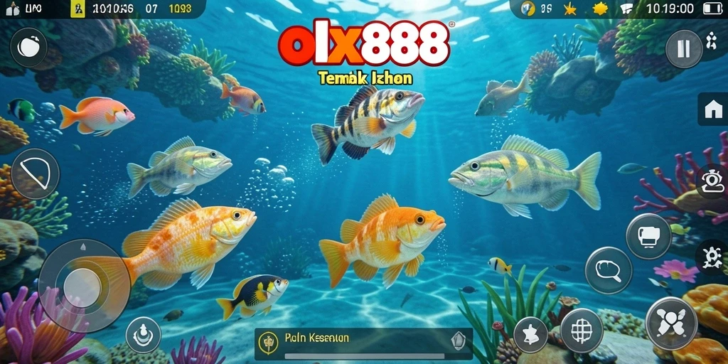 Tangkapan layar gameplay <strong>OLX888</strong> menunjukkan aksi seru menangkap ikan.