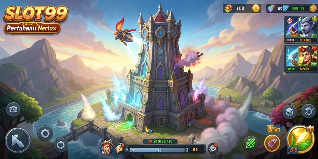 Tampilan gameplay SLOT99 yang mendebarkan dalam Tower Defense.