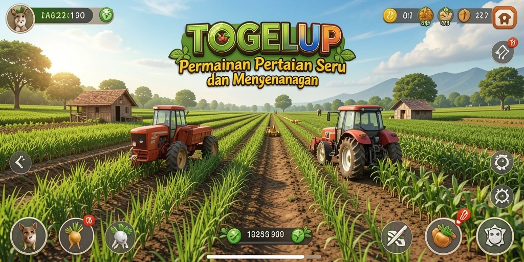 Tangkapan layar utama TOGELUP menunjukkan aktivitas bertani yang menyenangkan.