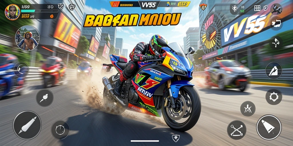 Tampilan menarik dari gameplay balapan motor di VV55.