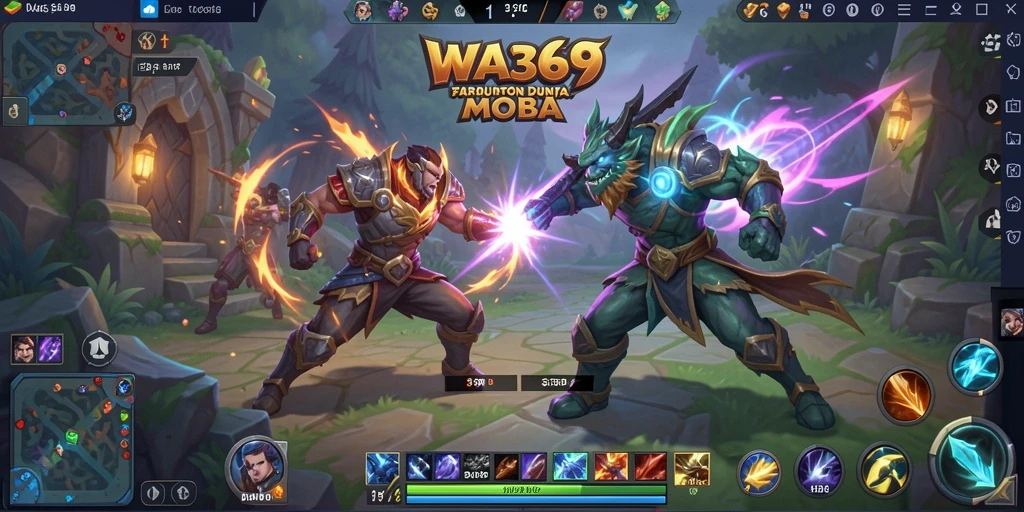 Tampilan aksi seru dalam pertandingan WA369 dengan hero beragam.
